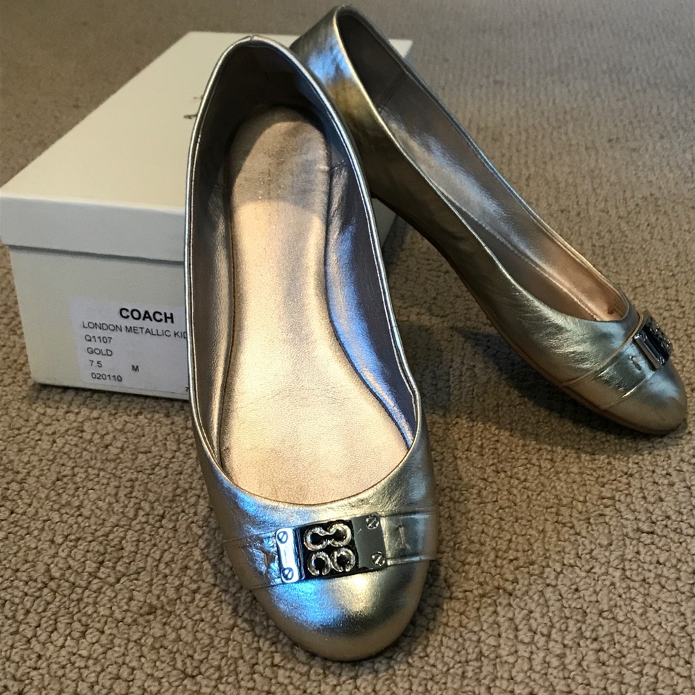 Coach Metallic Leather Gold Ballet Flats, 7.5M